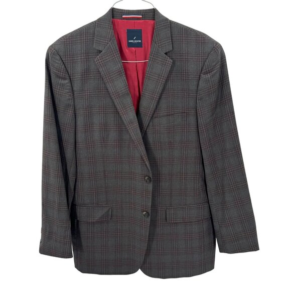 Daniel Hechter Paris 100% Wool Plaid Blazer Mens Size 44L Red Lining - Picture 1 of 9